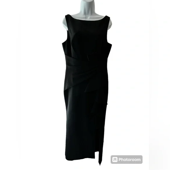 Eliza J Sleeveless Cascading Ruffle front black gown